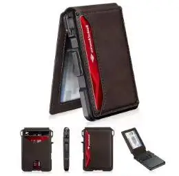 Men RFID Blocking PU Leather Wallet, Slim Minimalist Pop-up Card Holder, Magnetic Money Clip Front Pocket Bifold Purse for Men