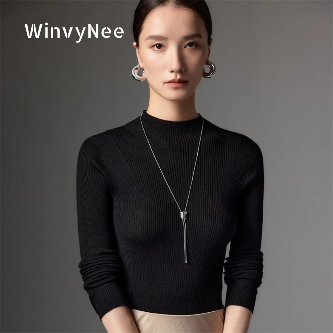 

Женский свитер WinvyNee из 100% чесаной шерсти немецкого производства Yangzi, мягкий, высокоэластичный, с воротником-стойкой, ребристый, моющийся, A1267074
