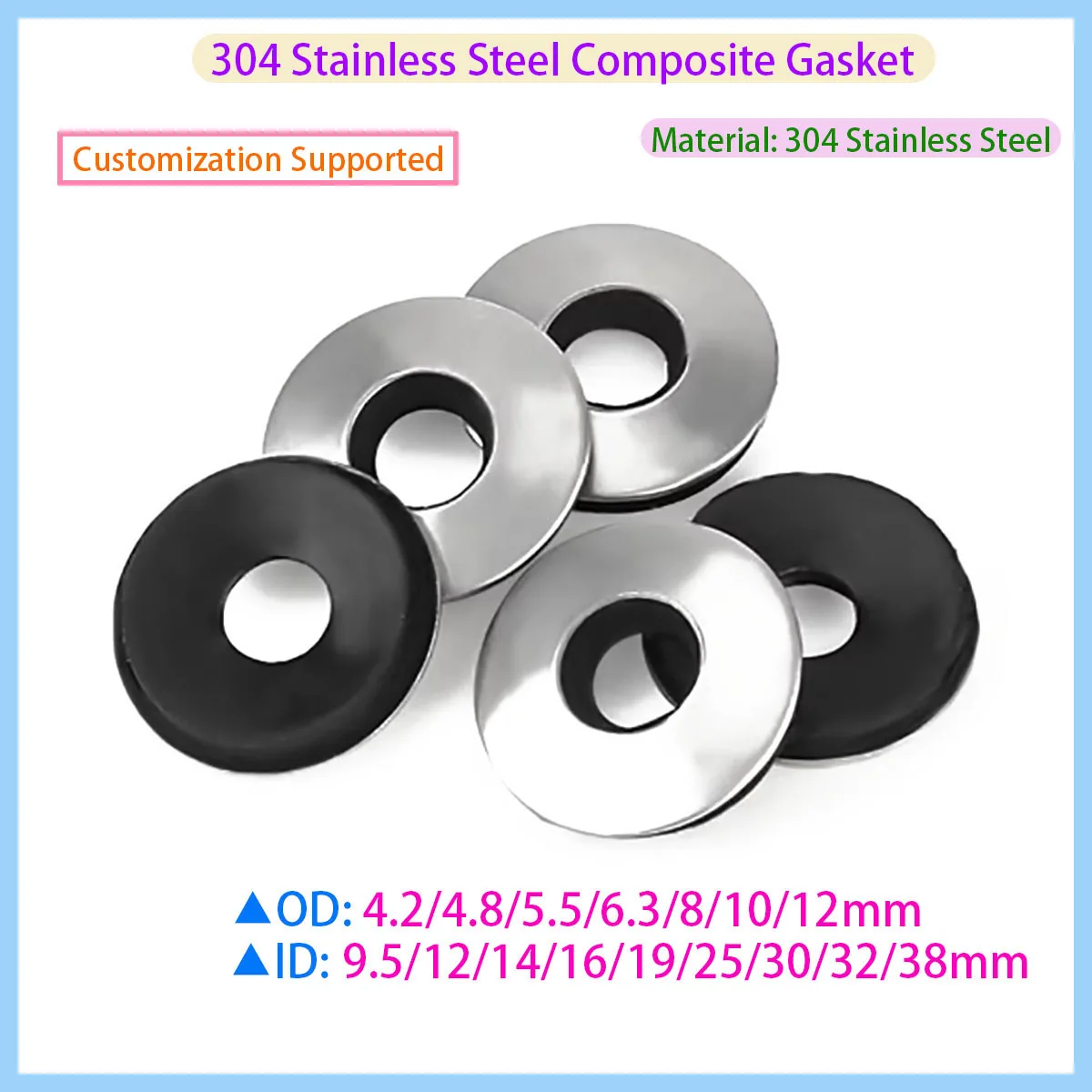 

304 Stainless Steel Sealing Gasket M4.2 M4.8 M5.5 M6.3 M8 M10 Rubber Waterproof and Dustproof Composite Gasket