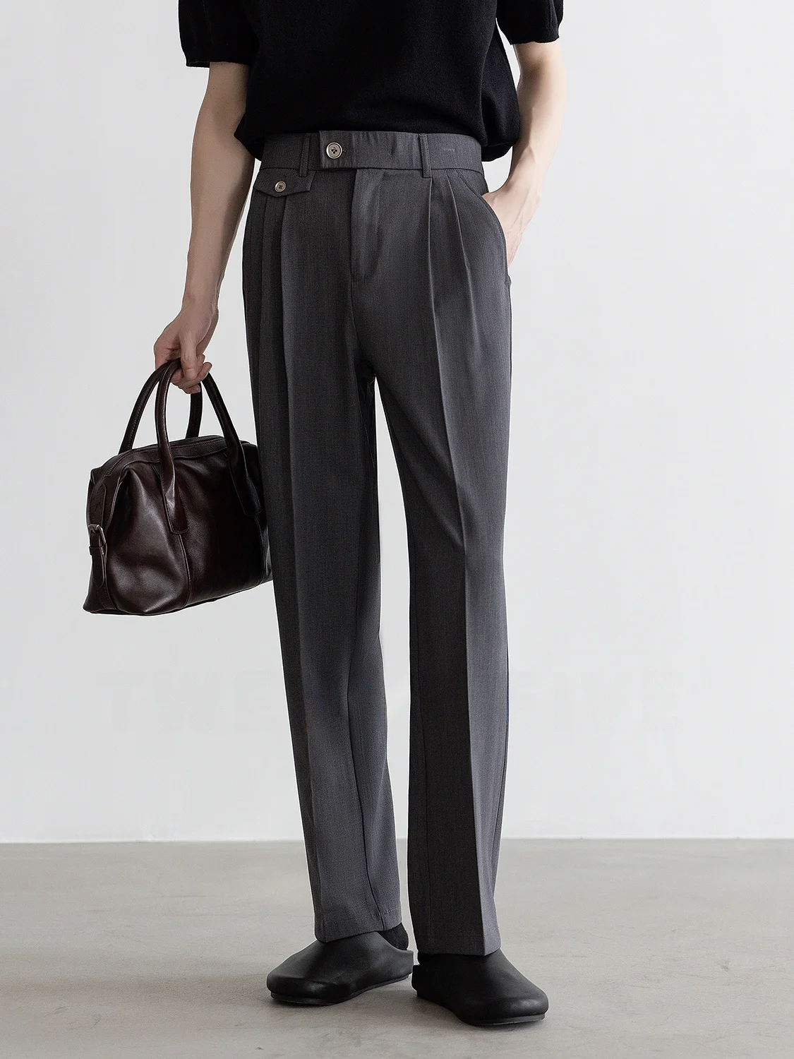 Summer High-End Thin Straight Leg Suit Casual Pants Men's Draped Silk Wool Blend Long Trousers Business Gentleman Style Polye...
