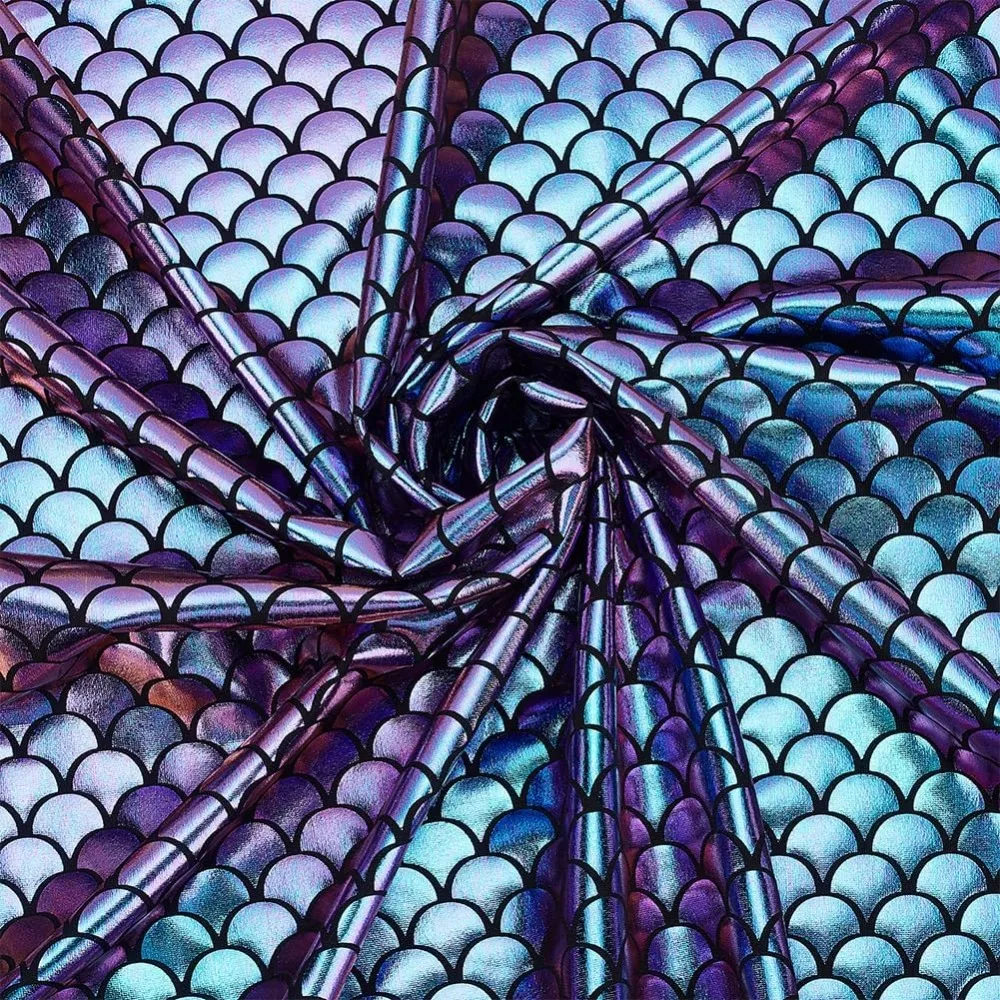 Mermaid Scales Fabric 39.4x59inch Light Sea Green Hologram 2 Way Stretch Fish Scale Fabric Sparkly Spandex Mermaid Printed Fish