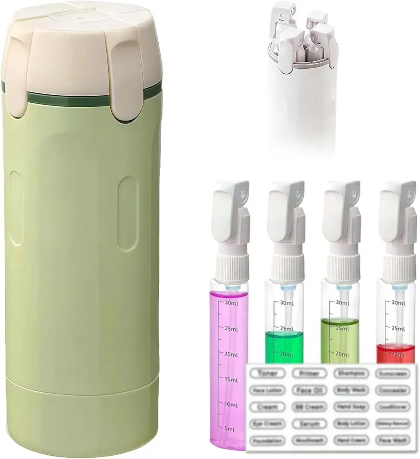 4 in 1 Travel Dispenser Bottles,4Pcs 30ML Leak Proof Pump Bottle with Label Stickers,Portable Refillable Container for Toiletrie
