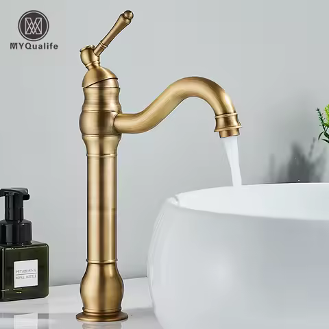 Antique Brass Bathroom Basin Faucet Brass Deck Mounted White Mixer Taps Short/Tall Hot and Cold Mixer Tap