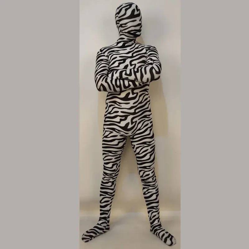 EE01 Female Adults Kids  Animal Zebra Pattern Cosplay Costume Woman Girls Black White Striped Zentai Bodysuit Halloween Men Io0！