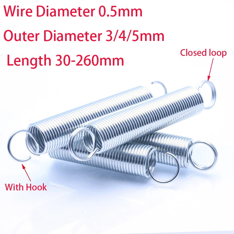 Wire Diameter 0.5mm Galvanized Tension Spring Outer Diameter 3/4/5mm Closed loop/With Hook Extension Spring Length 30-260mm