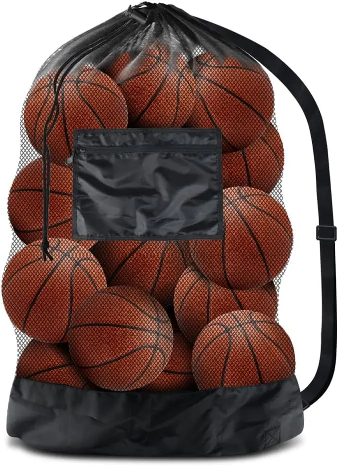 

Extra Large Mesh Ball Bag for Sports Gear, Adjustable Strap, Portable