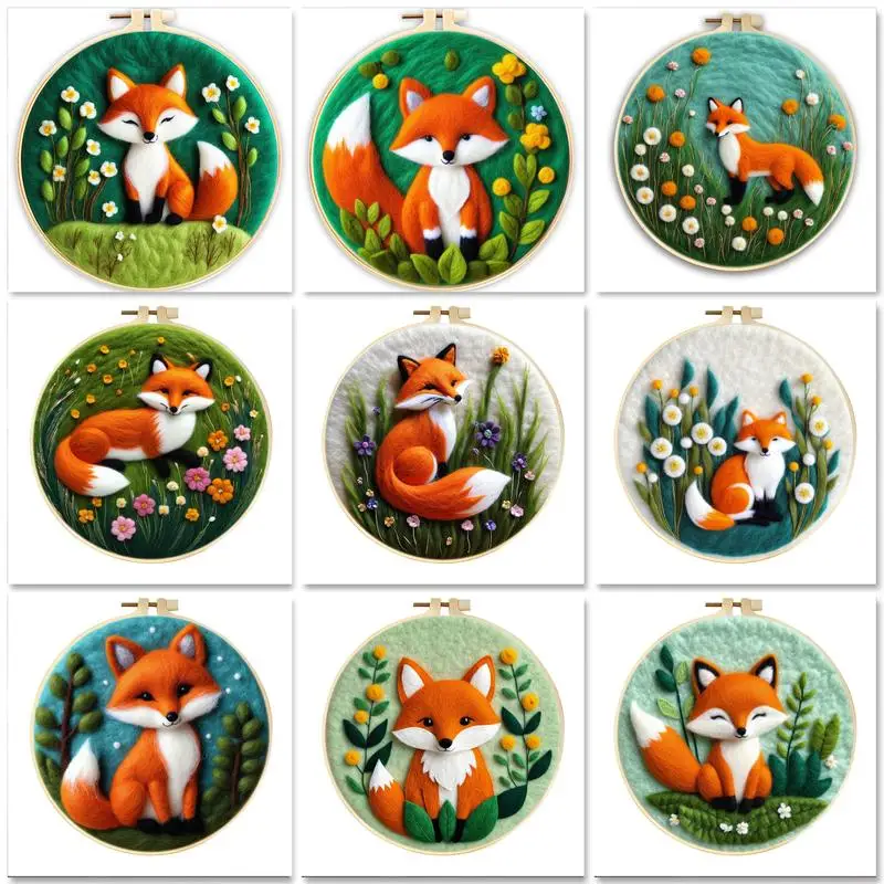 

GATYZTORY Diy Wool Felt Animals Fox Wool Needle Felt Set Needle Felting Painting Kit For Home Decoration Complete Kit