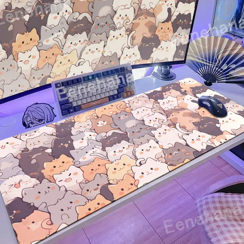 Alfombrilla de ratón Kawaii grande para Gamer, alfombrilla de ratón hakimi de gato japonés, Accesorios de ordenador de escritorio, 900x400