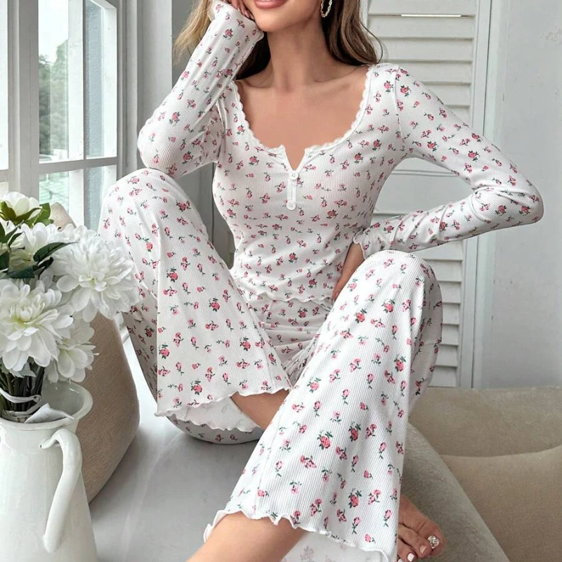 Europe and the United States style autumn and winter home wear sexy casual fashion long sleeve trousers pajamas 2 sets of women