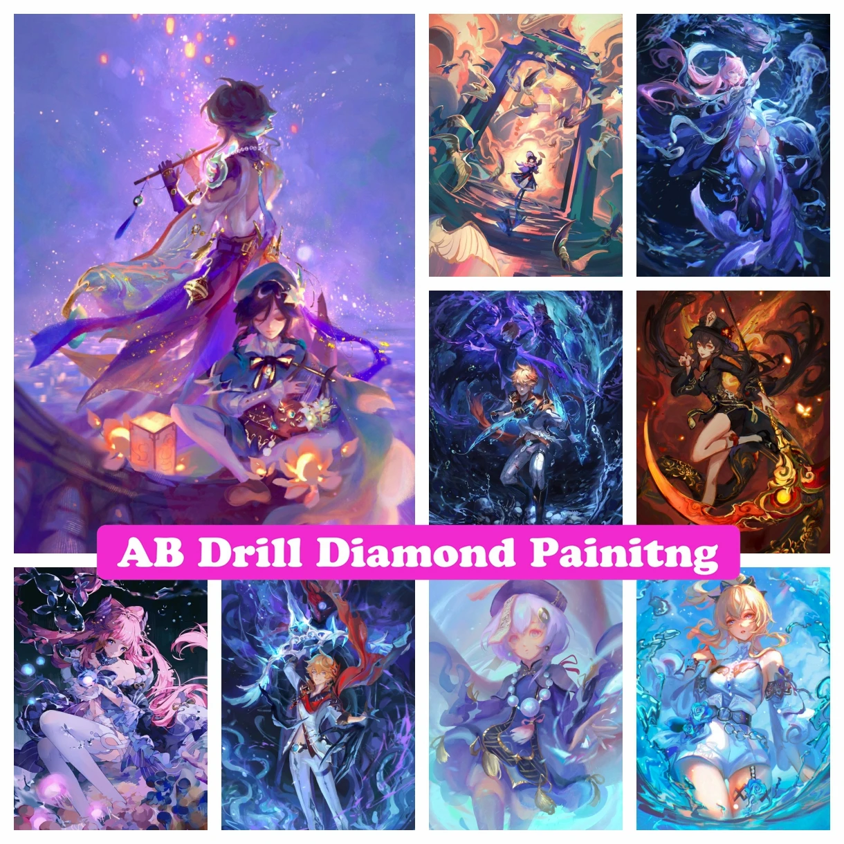 

Genshin Impact Anime Zhong Qi Hu Tao DIY AB Drill Diamond Painting Mosaic Embroidery Cross Stitch Handmade Craft Home Decor Gift