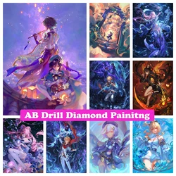 Genshin Impact Anime Zhong Qi Hu Tao DIY AB Drill Diamond Painting Mosaic Embroidery Cross Stitch Handmade Craft Home Decor Gift