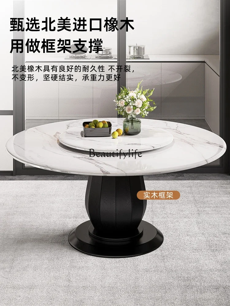 

yj9 Marble round Dining Tables and Chairs Set Household Solid Wood with Turntable