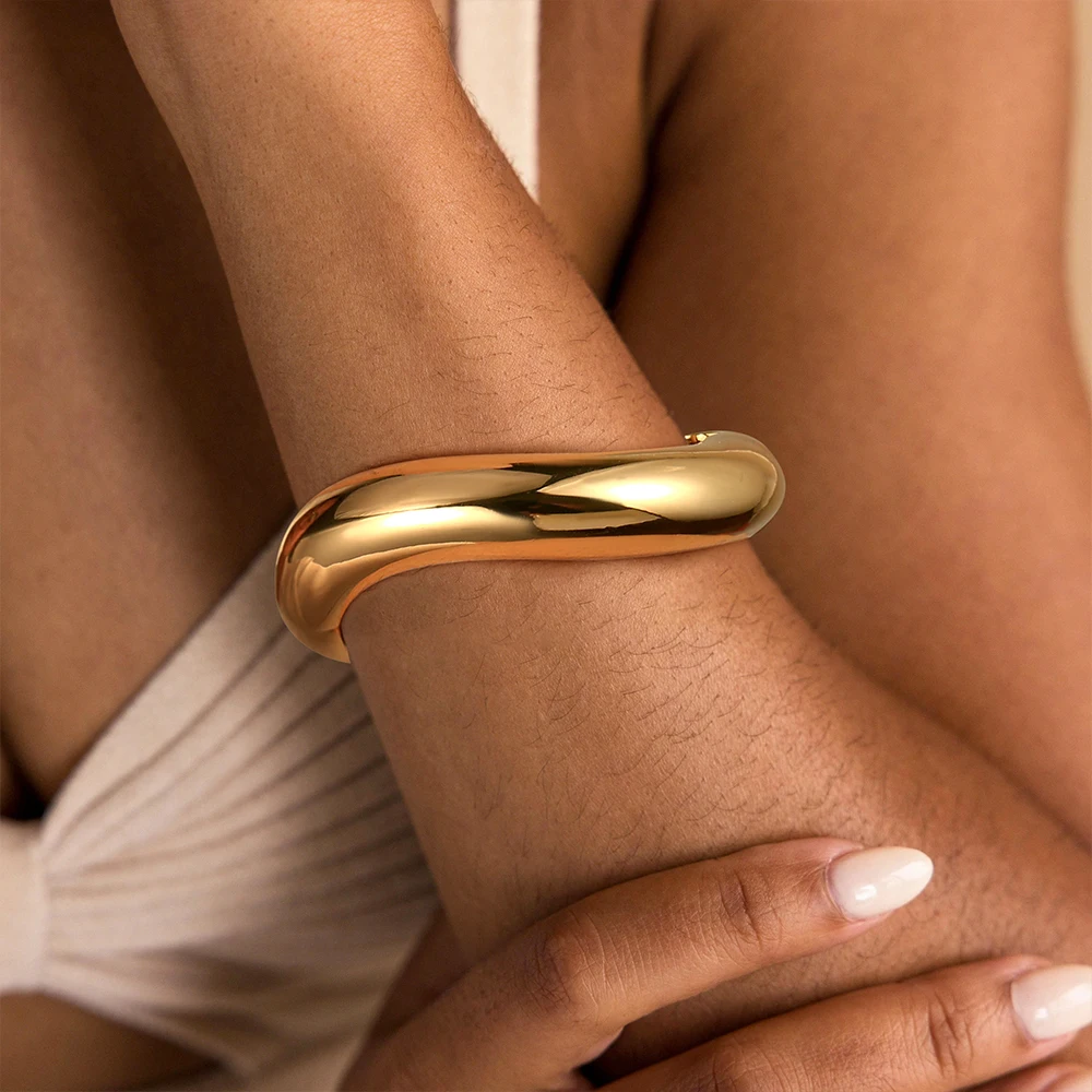 Badu Vintage Irregular Wide Metal Chunky Cuff Bangle Bracelets For Women Minimalist Hinged Arm Wrist Jewelry Gifts image 2