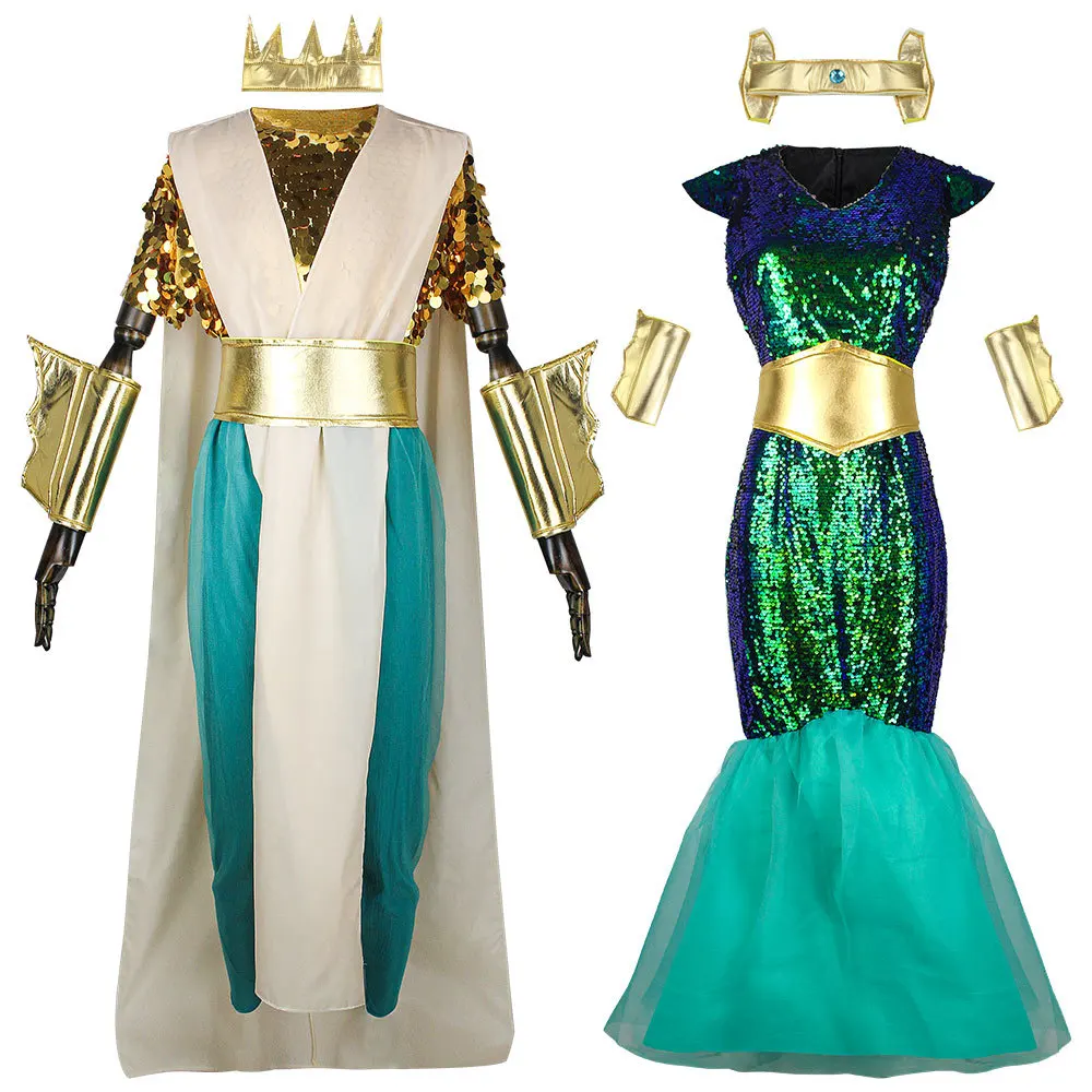 Sexy couple Neptune Sea Siren mermaid queen costume men Poseidon costumes Fantasia Halloween Purim carnival Mardi Gras dress up