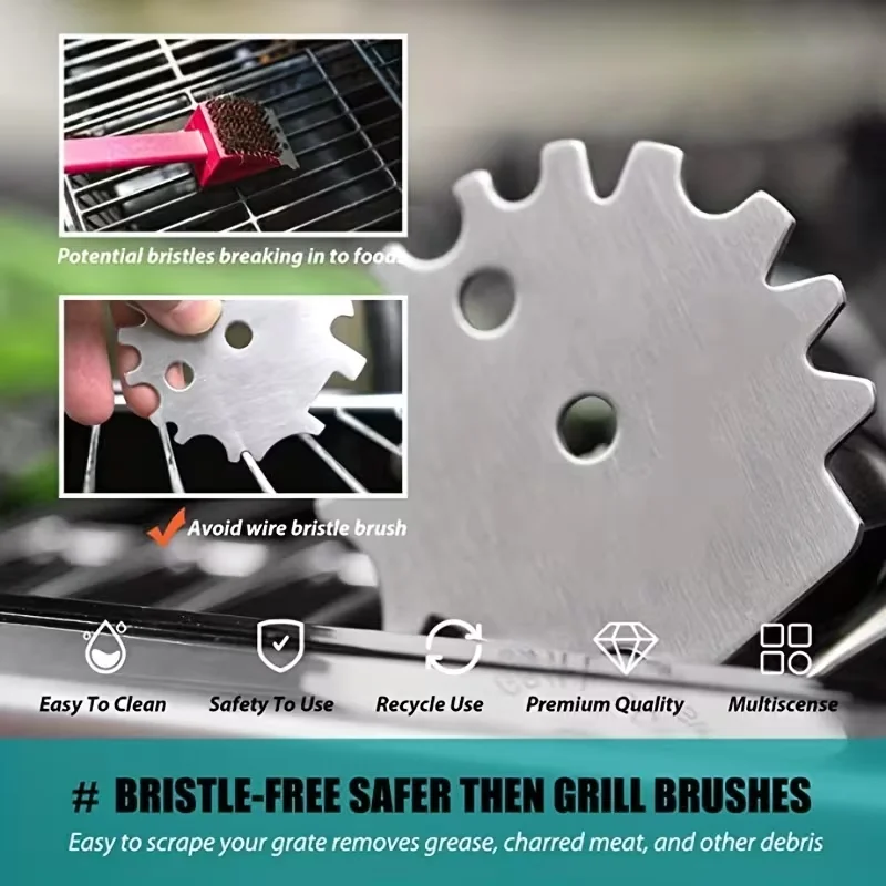 Stainless Steel Barbecue Scraper, Suitable for Cleaning the Barbecue and Camping Accessories, Without Bristles