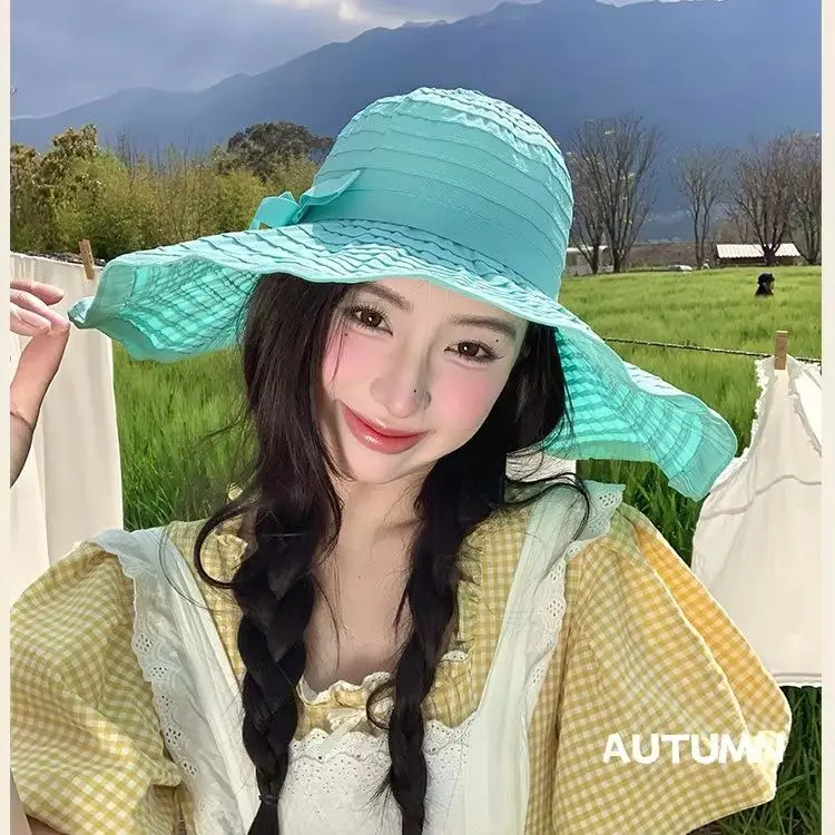 Fresh Sweet Bow Fisherman's Hat Women Summer Country Style Breathable Soft Versatile Wide-Brimmed Sun Protection