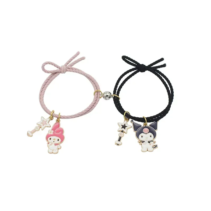 1 Pair Sanrio Accessories Bracelet Kuromi Melody Magnetic Small Rubber Band Couple Girlfriend Cartoon Aluminum Alloy Girl Gift