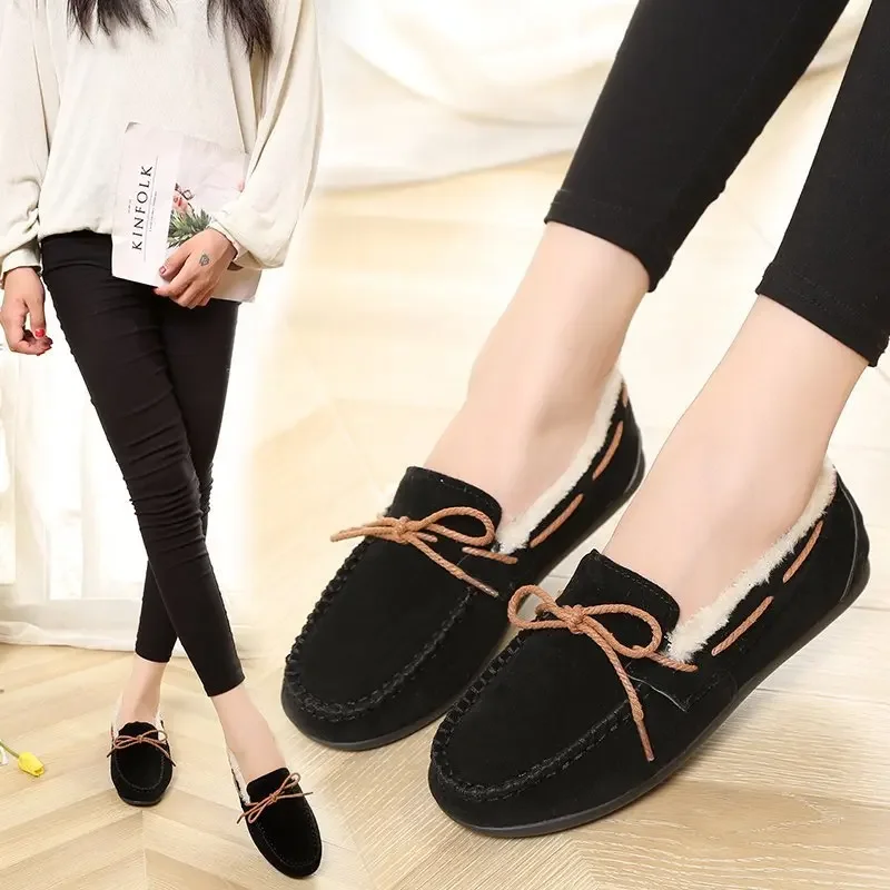 Winter Women Shoes Casual Comfortable  Loafers Warm Plush Shoes Moccasins Lady Cotton Shoes Plus Size