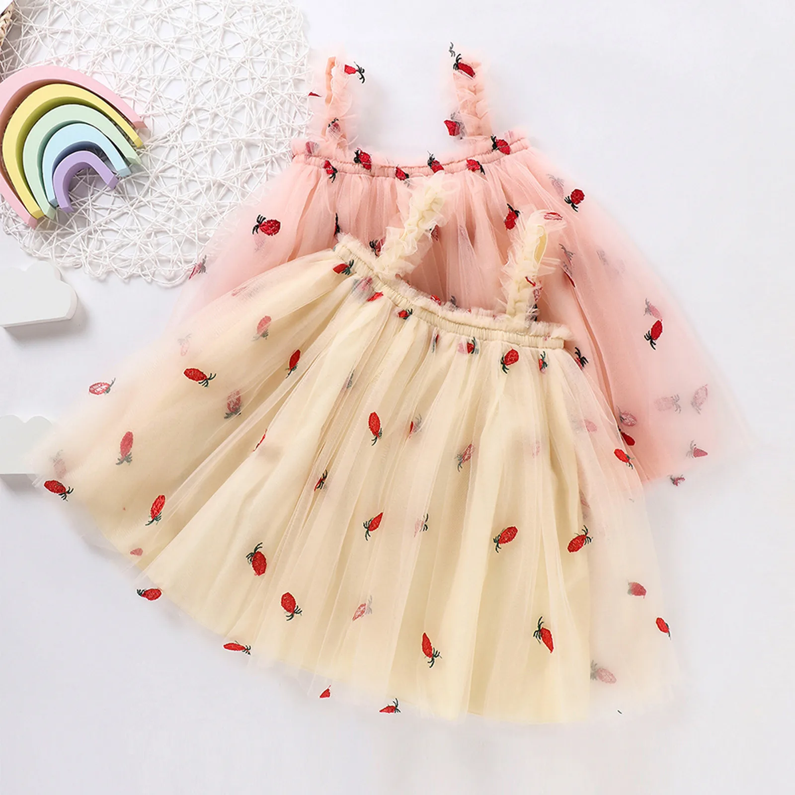 Toddler Short Sleeve Dress Shirt Dress Tulle Girls Toddler Sleeveless Baby Pineapple Suspender Princess Rose Girls Dress Shoes