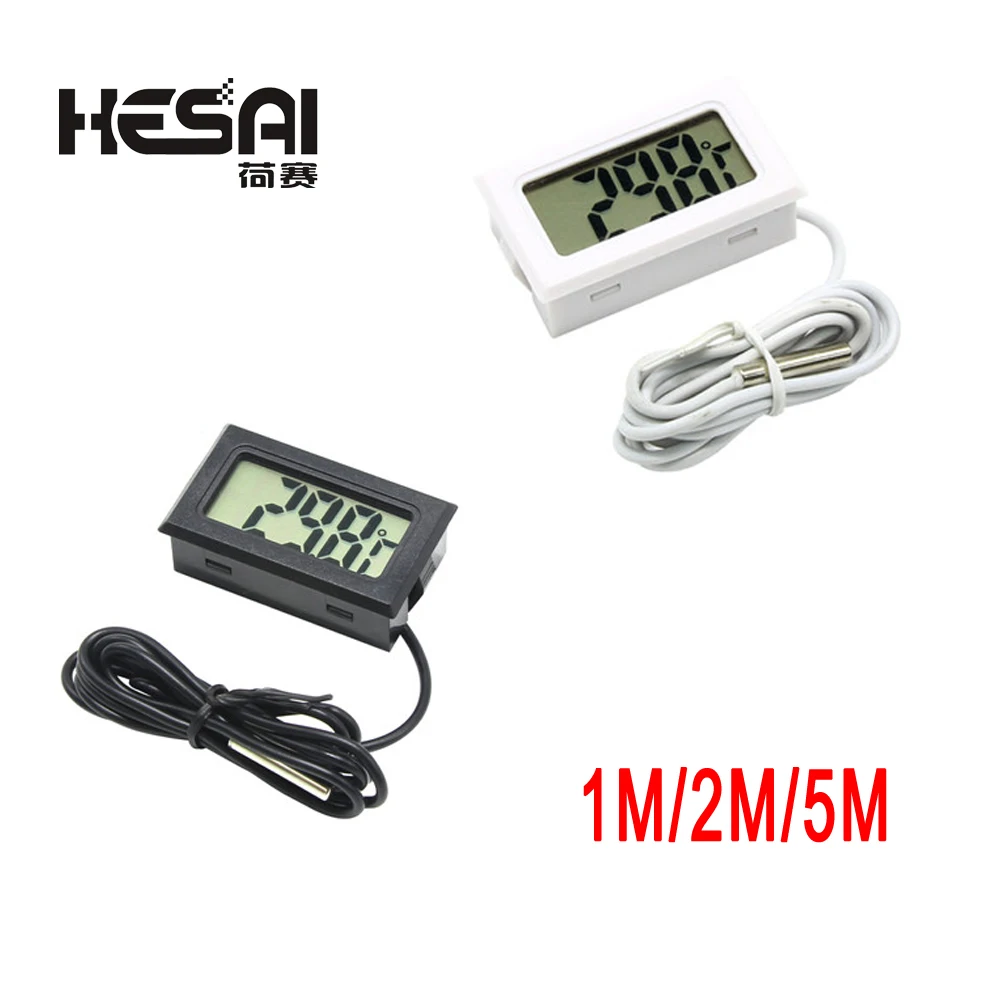 Mini LCD Display Meter Digital Thermometer With Black Sensor / White Refrigerator Freezer Thermometer