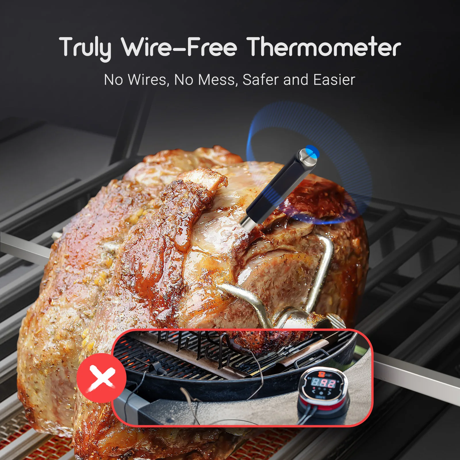 Tempwise TNT-11-B Meat Thermometer Bluetooth Smart Controlled Two Sensors In One Probe Thermometer for BBQ Grill