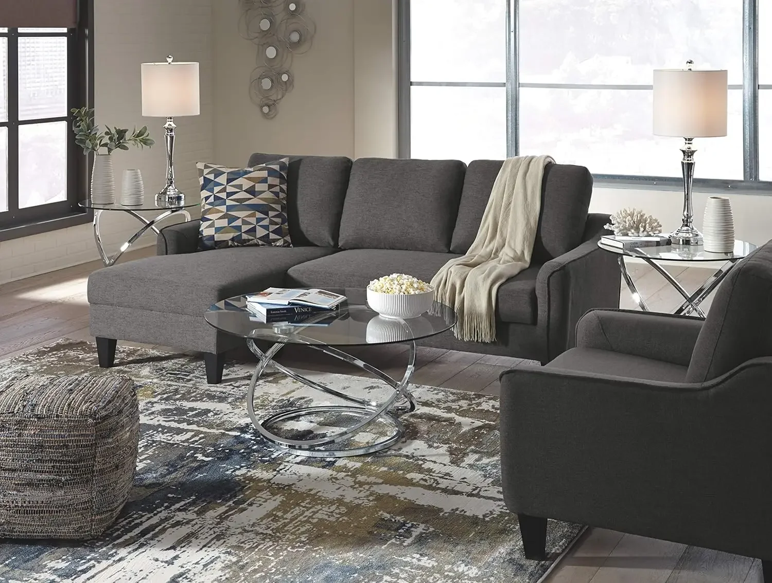 

Jarreau Modern Sectional Sleeper Sofa Couch with Chaise Lounge, Gray