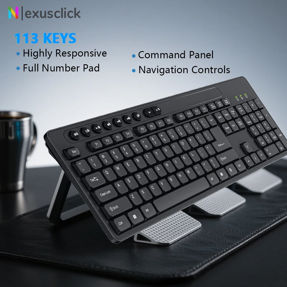 113Keys English Keyboard Mouse USB Wired Desktop Computer Keyboard Ergonomic Design Keyboard for Office Home PC Laptop Desktop
