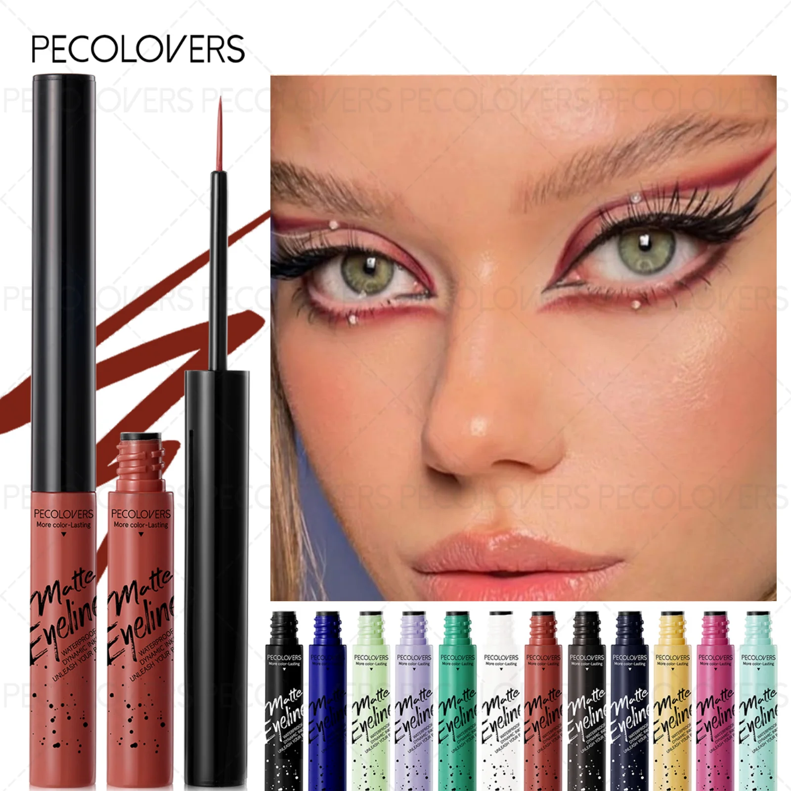 1PC カラーリキッドアイライナー - 長持ちするマット効果、塗りやすい、滑らかで、速乾性、鮮やかな色、初心者に適しています