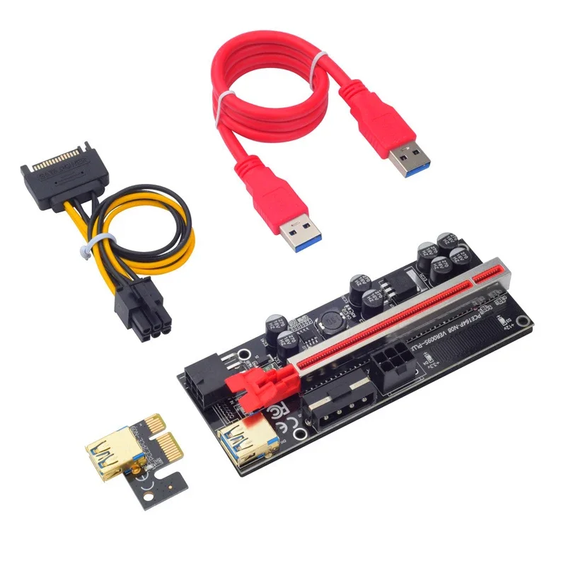 НОВАЯ Riser Card PCI-E 009S Plus PCIE X1 to X16 VER009S Plus 4Pin 6Pin Power for 60CM USB 3.0 Cable Видеокарта GPU Miner Mining