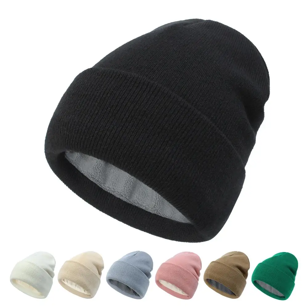 Unisex Knit Beanie Hat Fleece Lined Winter Warm Ski Hats Thick Skull Cuff Cap for Men Women