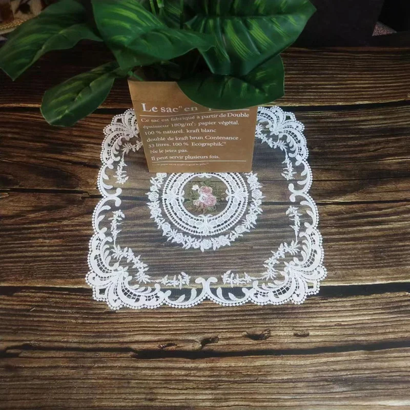 Low-priced European Square Mesh Embroidered Table Mat Coaster Plate Bowl Vase Pad Antique Jewelry Box Cover Furniture Decoration