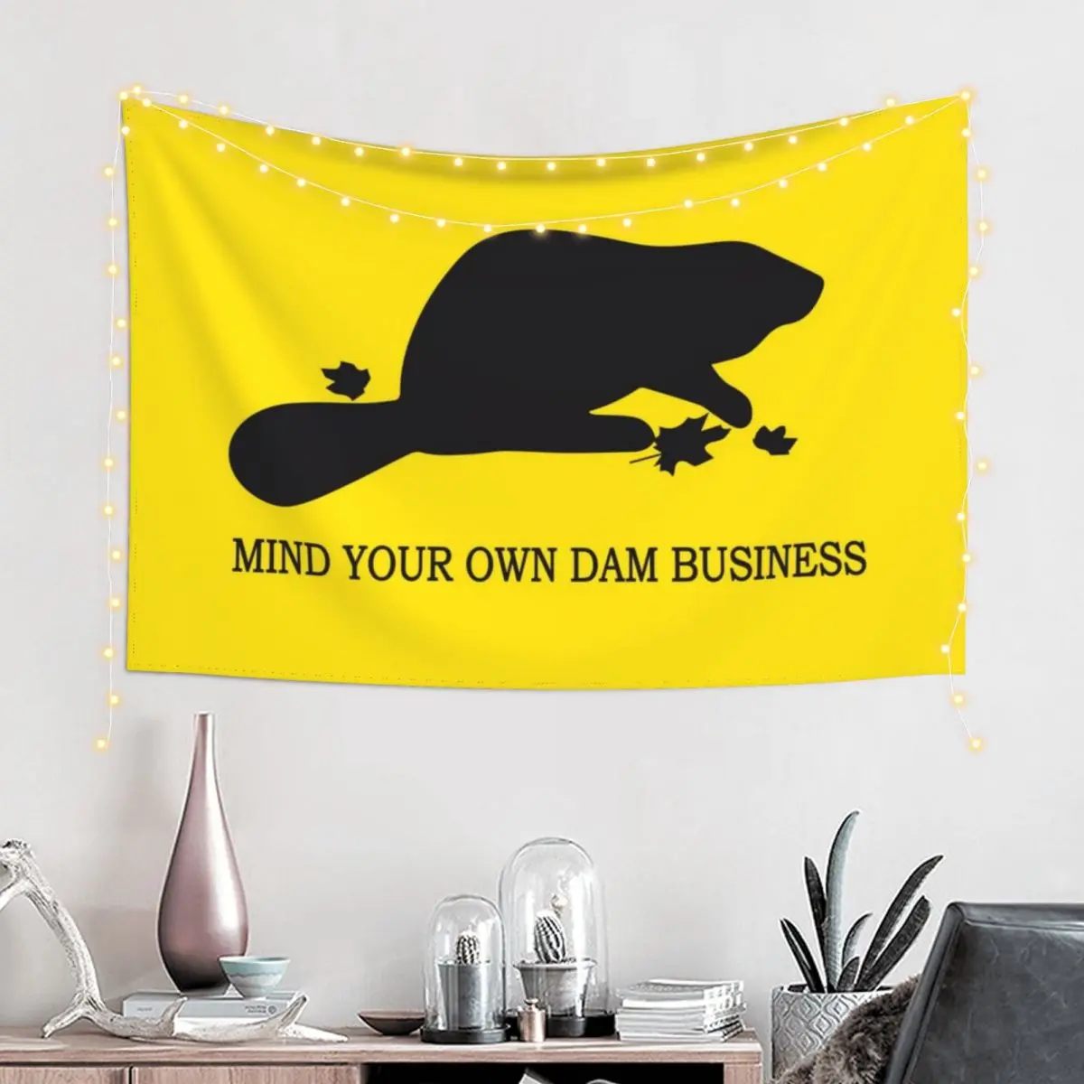 Mind your own dam business Canadian Beaver Don't tread on me parody Gadsden snek yellow flag version HD HIGH QUALITY ON Tapestry