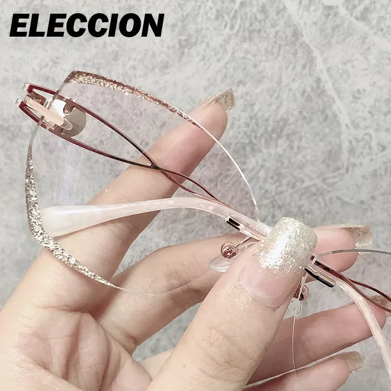 ELECCION Gittle Rimless Glasses Frame Women Gradient Tint Color Lenses Titanium Frame for Recipe Glass Female Luxury Gafas