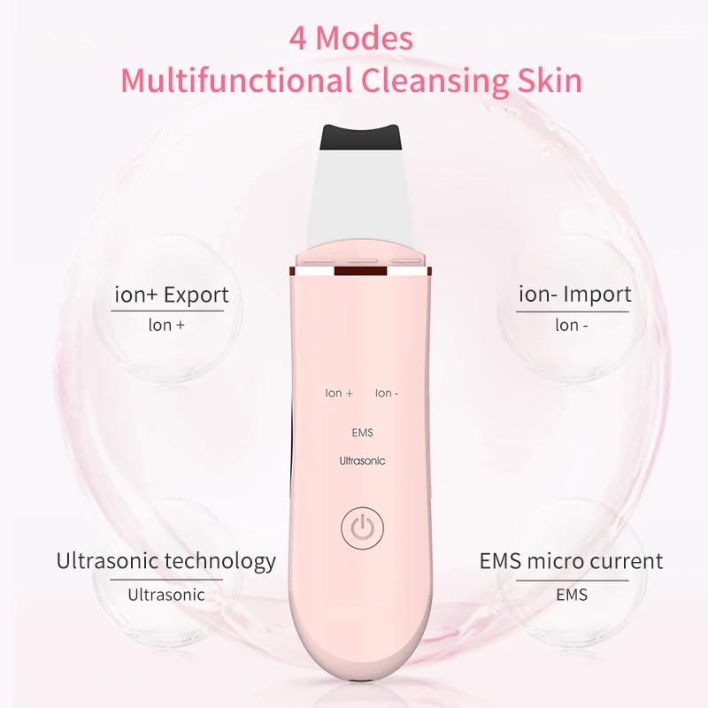 Ultrasonic Skin Scrubber Facial Cleaner Ion Acne Blackhead Remover Peeling Shovel Cleaner Facial Massager Face Lift Machine