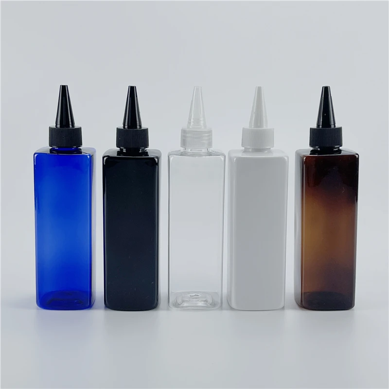 Multicolor 250ML X 25 Empty Plastic Square Bottle With Pointed Mouth Cap Pigment Ink Container Cosmetic PET Packaging Containers