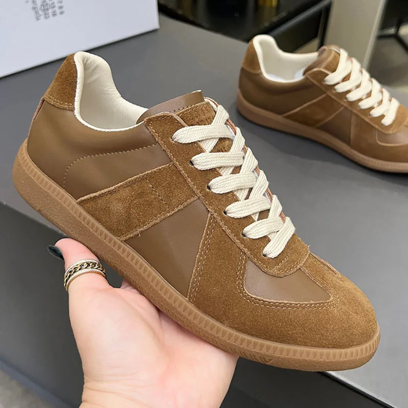 Suede Leather Patchwork Casual Shoes Women Round Toe Lace Up Flats Training Shoes Autumn Sneakers Comforatble Couple Shoes image 6