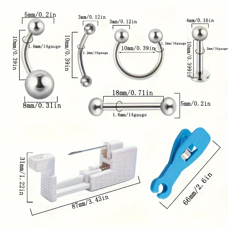 1 Set Professional Body Piercing Tool Kit Navel Tongue Eyebrow Lip Nose Jewelry with Easy To Use Piercing Gun For Women Men