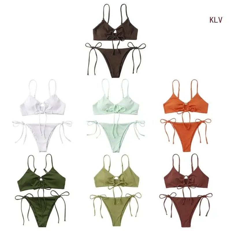 

Women Swimwear Bikinis Set String Bikinis Top and Adjustable Tie Side Bottom Two Pieces Bathing Suits Set