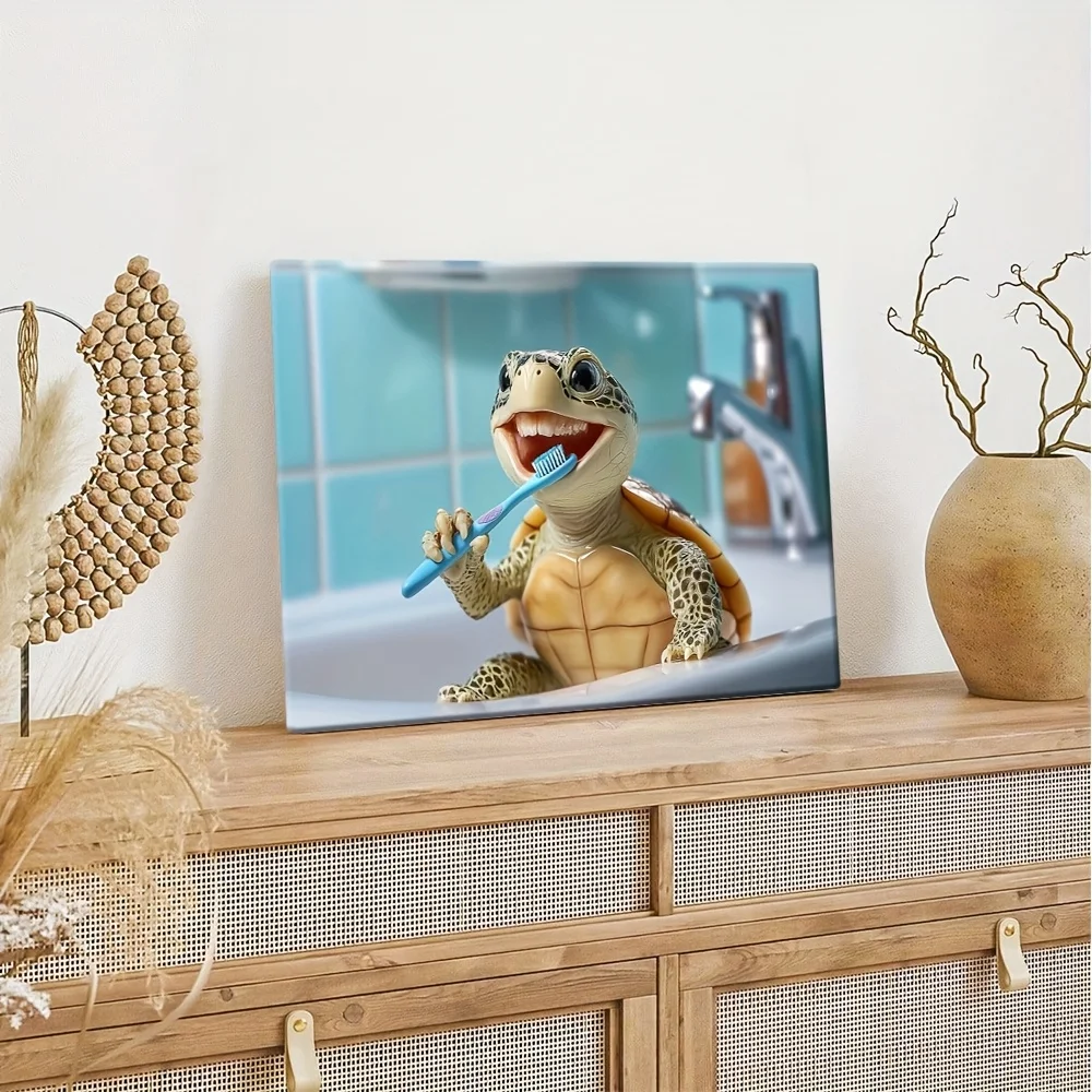 Pared de dientes de cepillado de tortuga plana y linda 2D - Pintura enmarcada de madera adecuada para dormitorio, habitación - Tamaño y, HD, decoración (estilo decorativo),