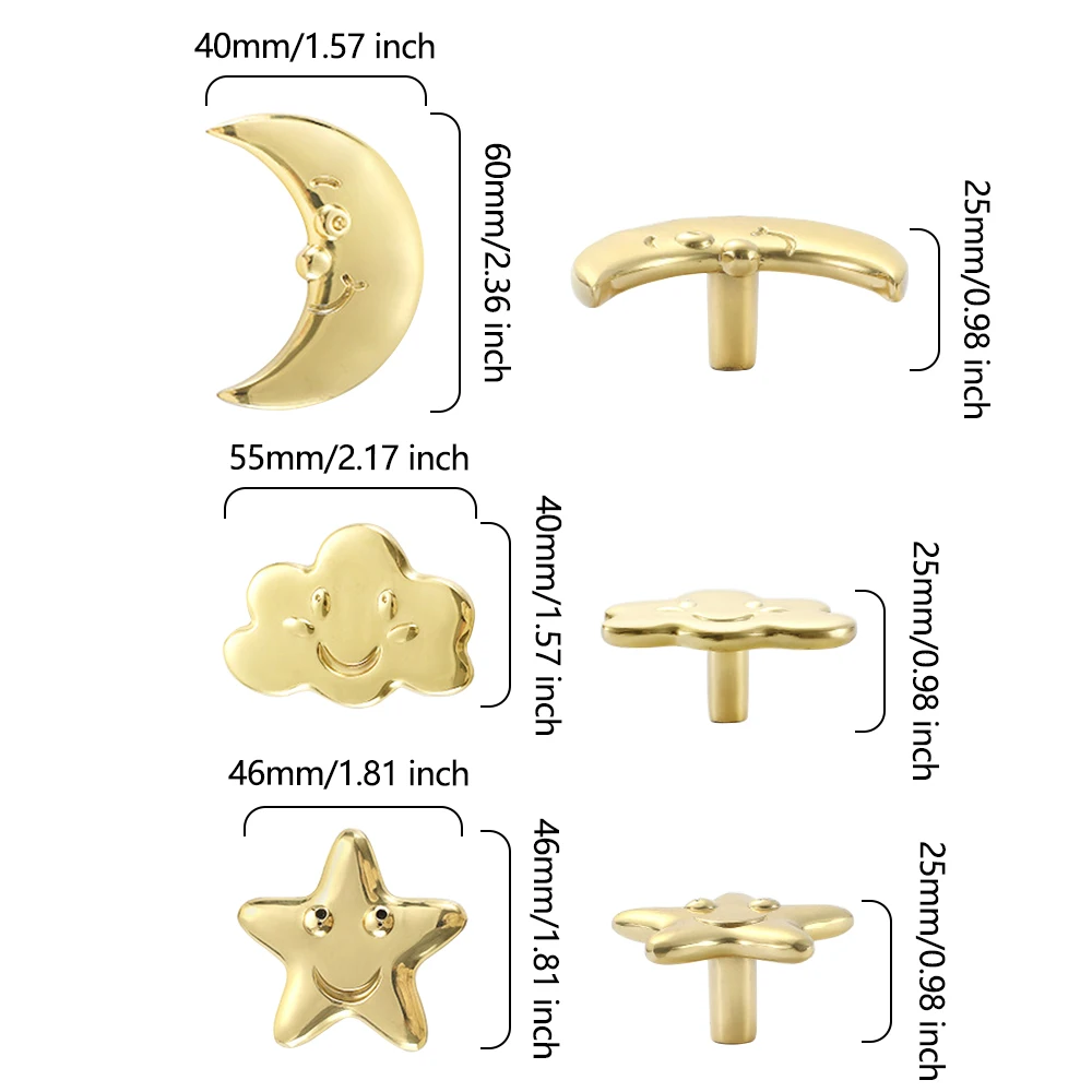 Uśmiechnięta gwiazda gałki do szafek chmura uchwyty do szuflad mosiądz księżyc uchwyty do drzwi do szafy komoda ciągnie gałki kuchenne sprzęt meblowy