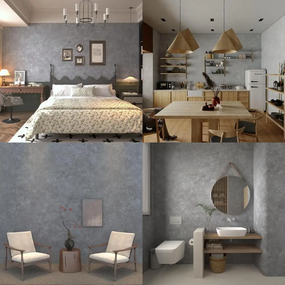 ورق جدران قابل للتقشير واللصق من الخرسانة باللون الرمادي الفاتح مقاوم للماء، سميك ومتين للتصميم الداخلي الحديث #1