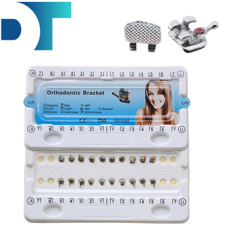 

Dental Orthodontic Brackets Mini Metal Braces Fake Braces Roth MBT Edgewise 022"018" Slot 345 Hook Dentistry Material 100Pcs