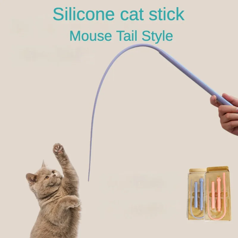 PetJoy-Interactive Silicone Cat Teaser, Simulated Mouse Tail Fun with Replaceable Rod for Cats\' Hunting Playtime