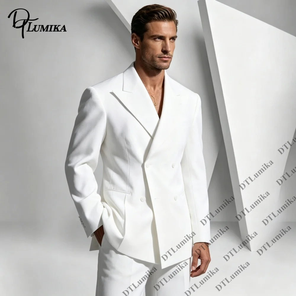 Bespoke Men Clean‑Tone Double‑Breasted 2‑Piece Suit, Sharp‑Cut Blazer & Matching Trousers, Made‑to‑Measure Gentleman Outfit