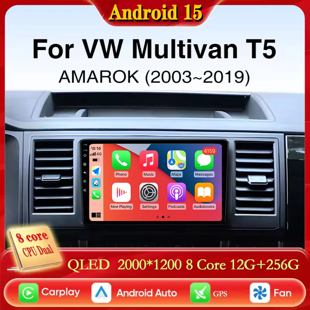 Para Volkswagen VW Amarok Multivan T5 CarPlay Auto Android 15 2K QLED Radio de coche reproductor de vídeo Multimedia GPS unidad principal estéreo 4G W