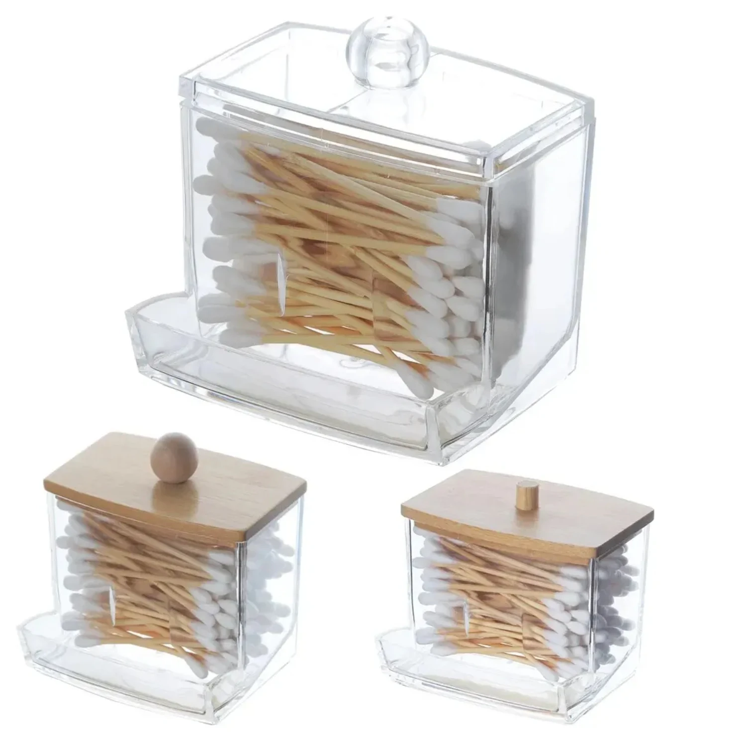 Transparent Leaky Cotton Swab Box Square  Desktop Crystal Makeup Remover Cotton Box Modern Simple Style Organizer