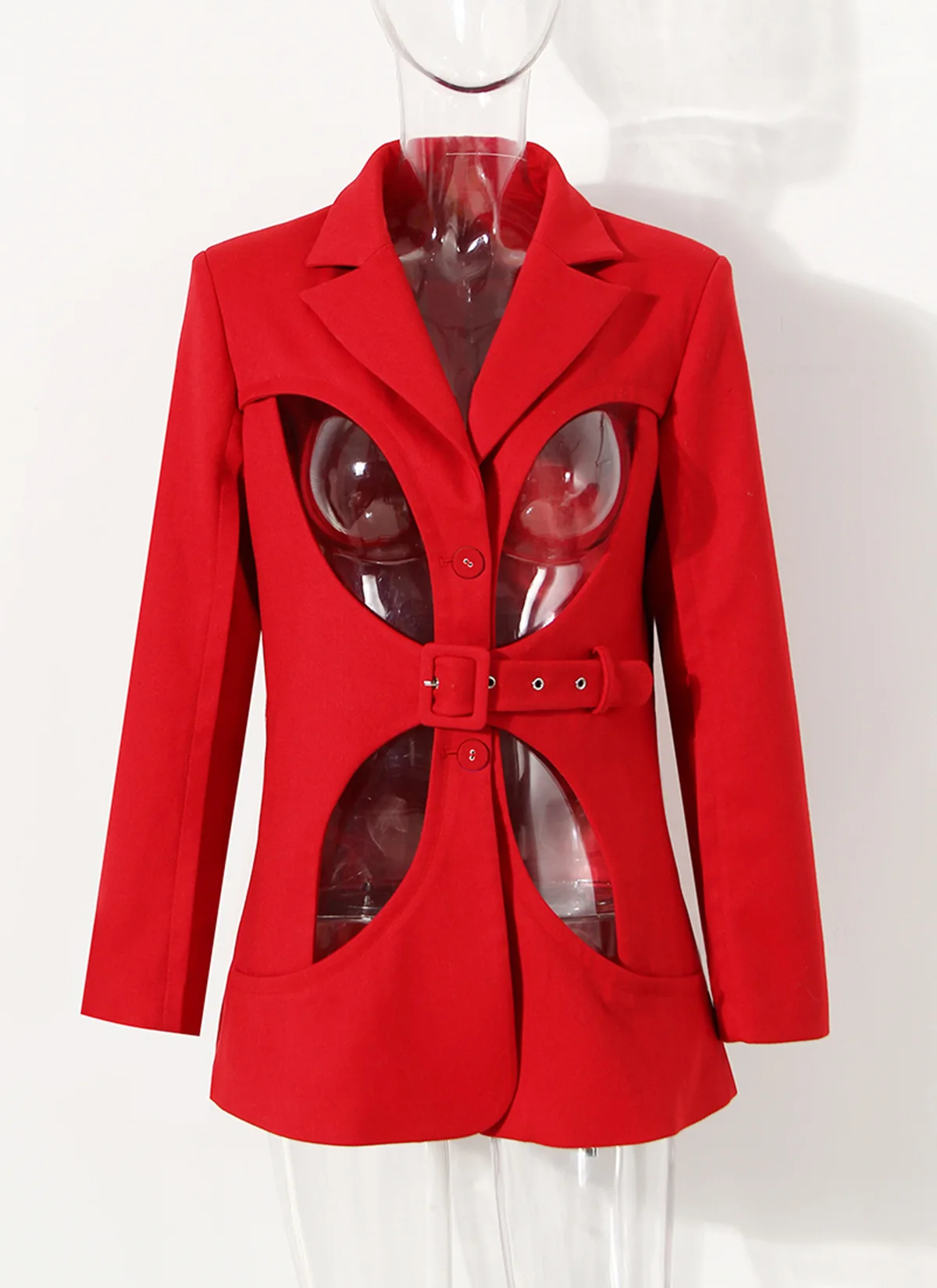 Ladies Women Suit Blazer Jacket With Belt Sexy Hollow Female Business Work Wear Long Sleeve 1 Piece Coat