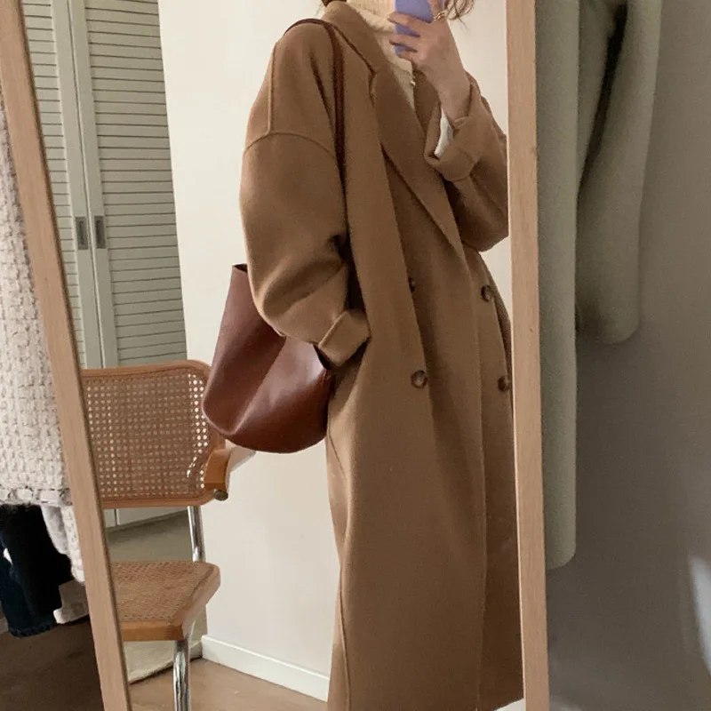 

Woolen coat 2023 autumn and winter new camel thickened woolen coat women's small medium and long Hepburn style