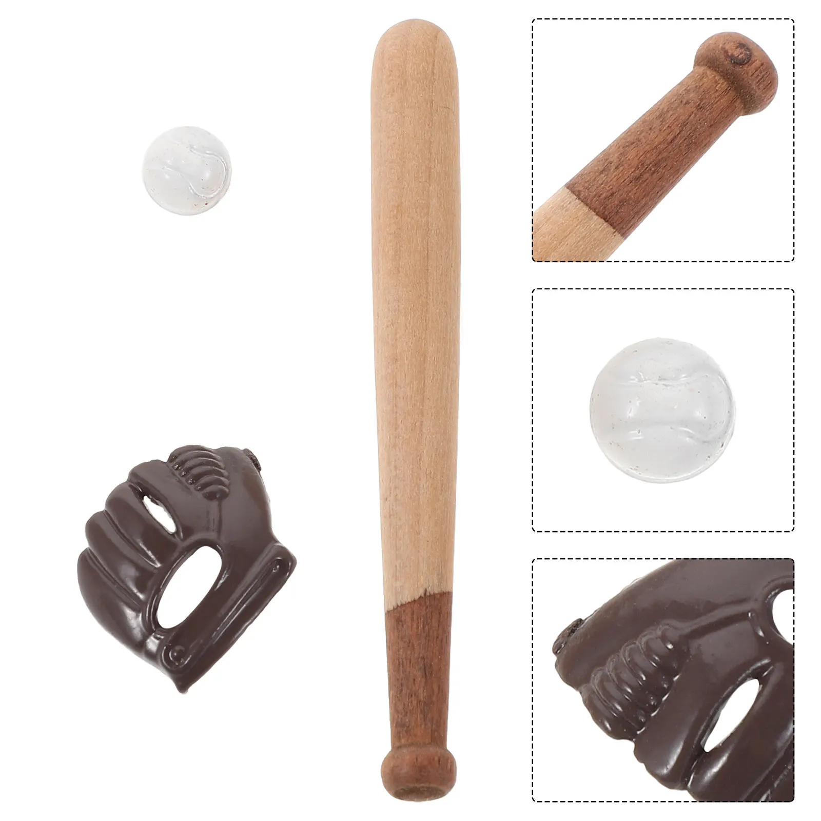 

3Sets Dollhouse Miniature Baseball Set Bat Ball Glove Realistic Sports Decor for Dollhouse Diorama Miniature Sports Equipment