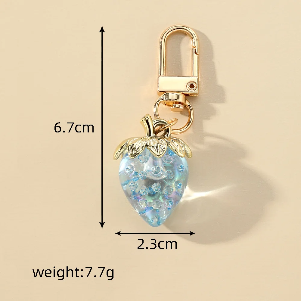 Transparent Strawberry Keychain Cute Acrylic Fruit Pendant Keyring Mobile Phone Bag Charm For Women Car Key Chains DIY Ornament view 3